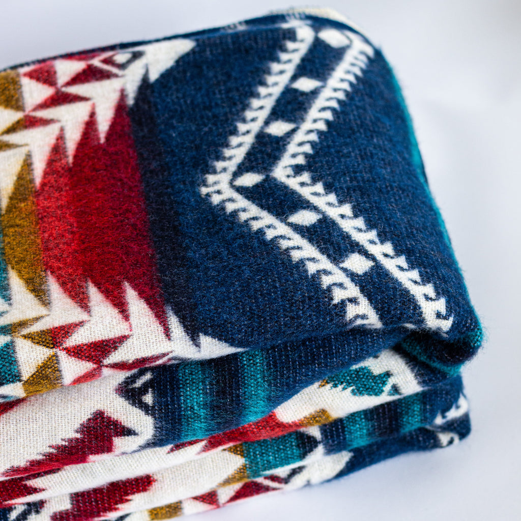 ECUADORIAN ALPACA WOOL BLANKET | XL DOUBLE DENSITY | KING 80X91 | TRIBAL NAVY