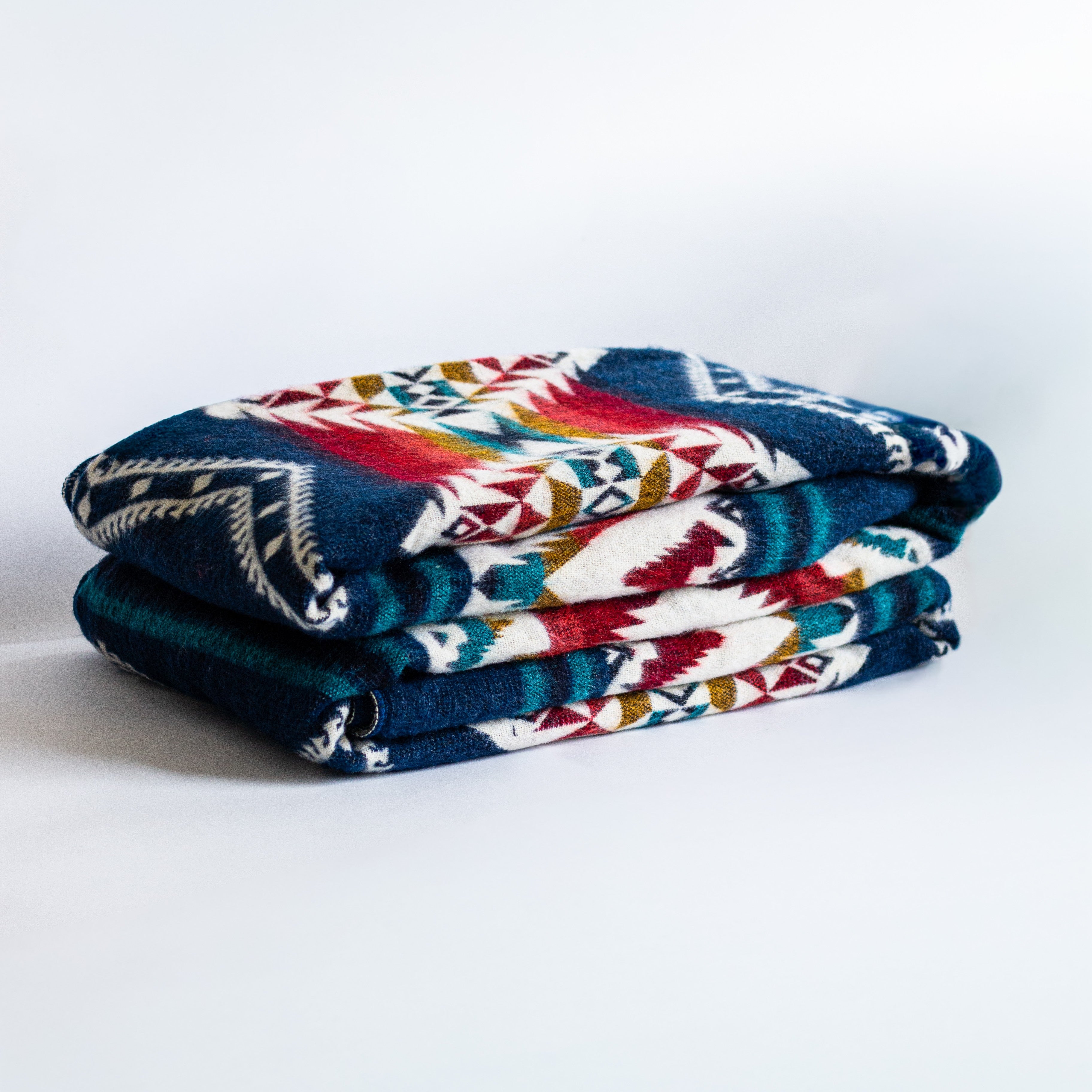 ECUADORIAN ALPACA WOOL BLANKET | XL DOUBLE DENSITY | KING 80X91 | TRIBAL NAVY