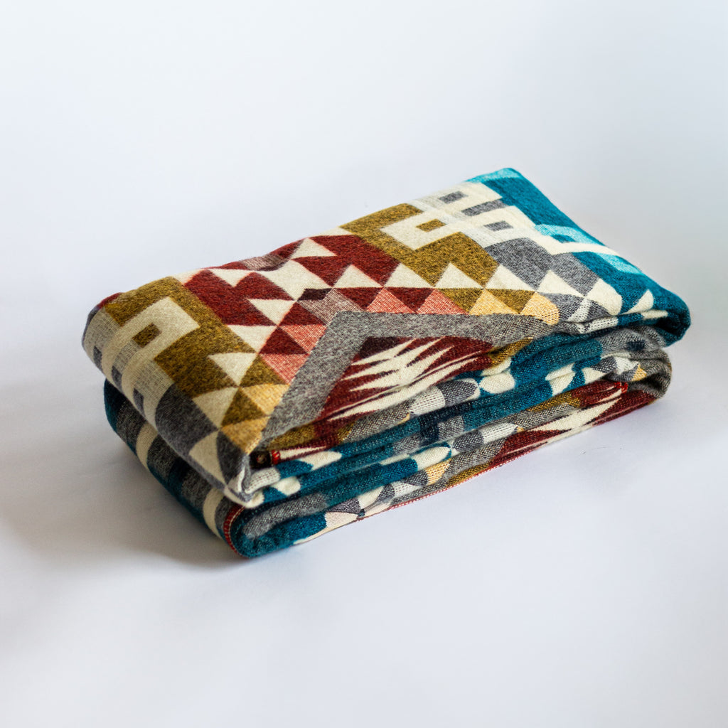 ECUADORIAN ALPACA WOOL BLANKET | XL DOUBLE DENSITY | KING 80X91 | ARROW MULTI