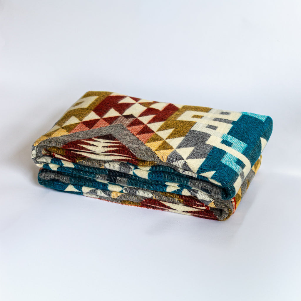 ECUADORIAN ALPACA WOOL BLANKET | XL DOUBLE DENSITY | KING 80X91 | ARROW MULTI