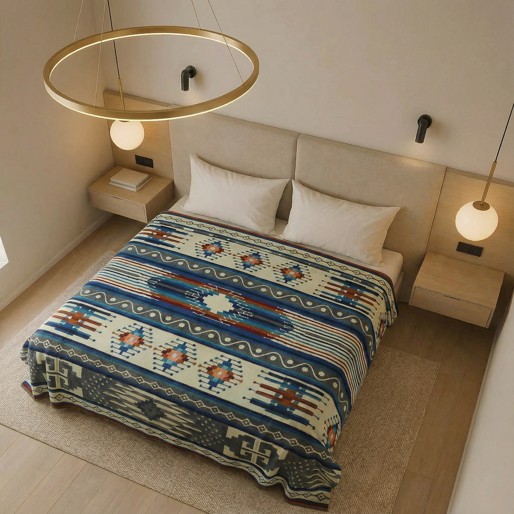 Mayu Azure — XL Reversible Alpaca Wool Blanket